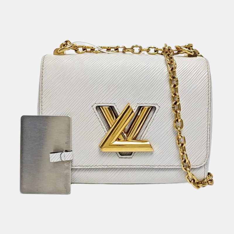 LOUIS VUITTON TWIST小號白色EPI牛皮水波紋單肩包斜挎包金色五金可拆卸肩帶-7