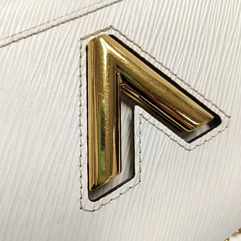 LOUIS VUITTON TWIST小號白色EPI牛皮水波紋單肩包斜挎包金色五金可拆卸肩帶-8