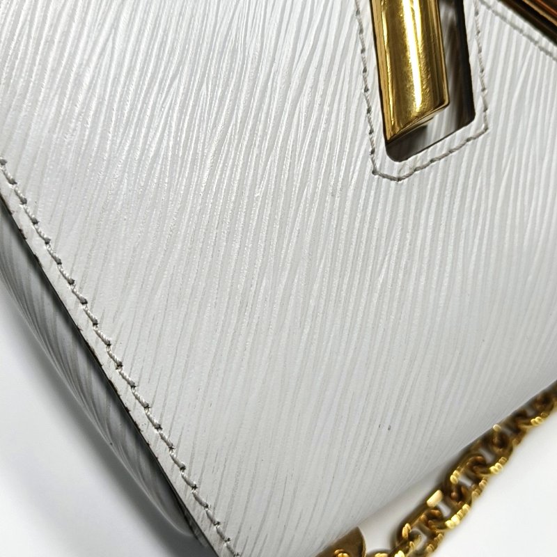 LOUIS VUITTON TWIST小號白色EPI牛皮水波紋單肩包斜挎包金色五金可拆卸肩帶-9