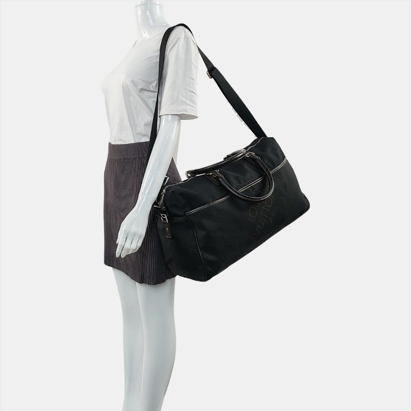 LOUIS VUITTON SOUVERAIN黑色織物單肩包手提包銀色五金-1