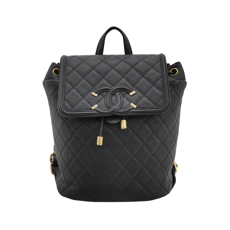 98新CHANEL香奈兒vanity case系列黑金荔枝紋牛皮雙C大logo雙肩包書包背包27開尺寸20*25-0