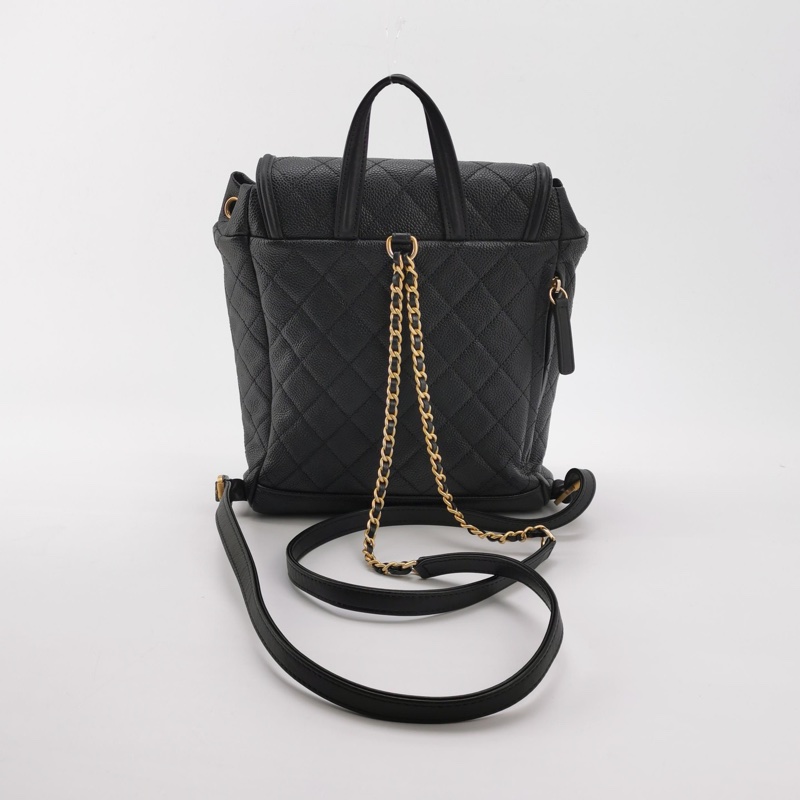 98新CHANEL香奈兒vanity case系列黑金荔枝紋牛皮雙C大logo雙肩包書包背包27開尺寸20*25-1