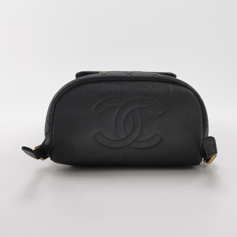 98新CHANEL香奈兒vanity case系列黑金荔枝紋牛皮雙C大logo雙肩包書包背包27開尺寸20*25-2