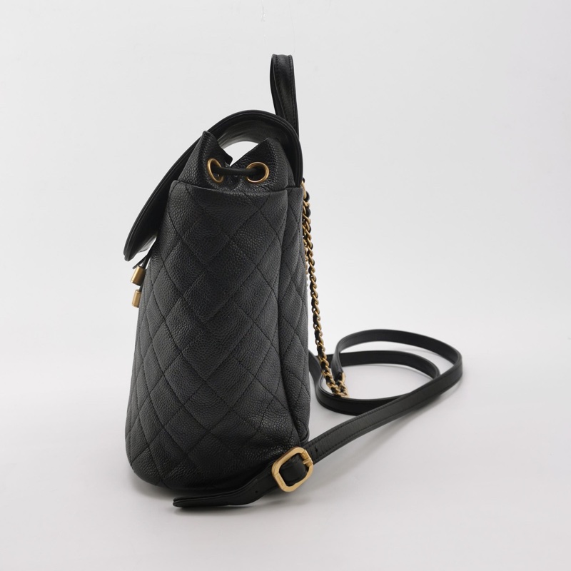 98新CHANEL香奈兒vanity case系列黑金荔枝紋牛皮雙C大logo雙肩包書包背包27開尺寸20*25-3