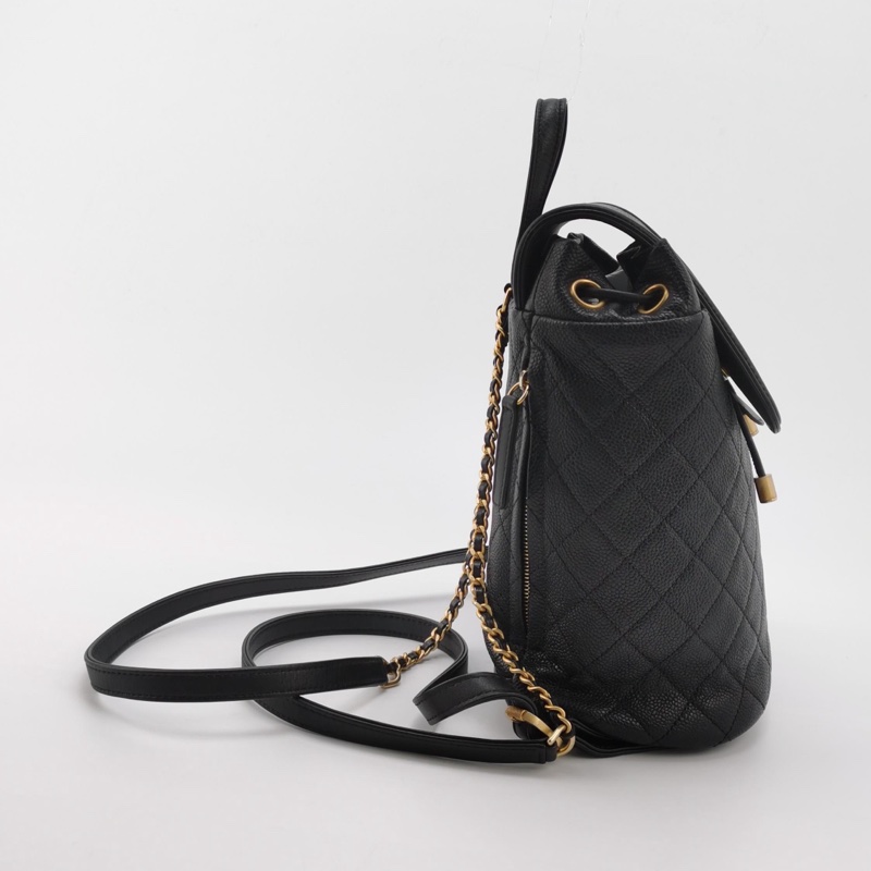 98新CHANEL香奈兒vanity case系列黑金荔枝紋牛皮雙C大logo雙肩包書包背包27開尺寸20*25-4