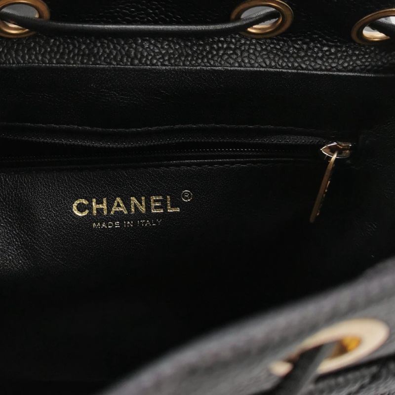 98新CHANEL香奈兒vanity case系列黑金荔枝紋牛皮雙C大logo雙肩包書包背包27開尺寸20*25-6