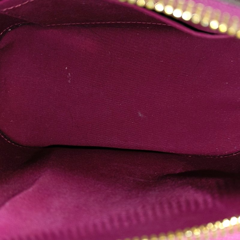 LOUIS VUITTON ALMA BB紫紅色漆皮老花壓紋貝殼包單肩包手提包斜挎包金色五金可拆卸肩-6