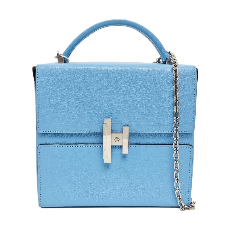HERMES Cinhetic北方藍Chevre Mysore山羊皮單肩包銀色五金D刻-0