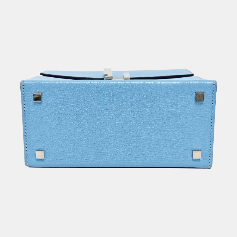 HERMES Cinhetic北方藍Chevre Mysore山羊皮單肩包銀色五金D刻-5