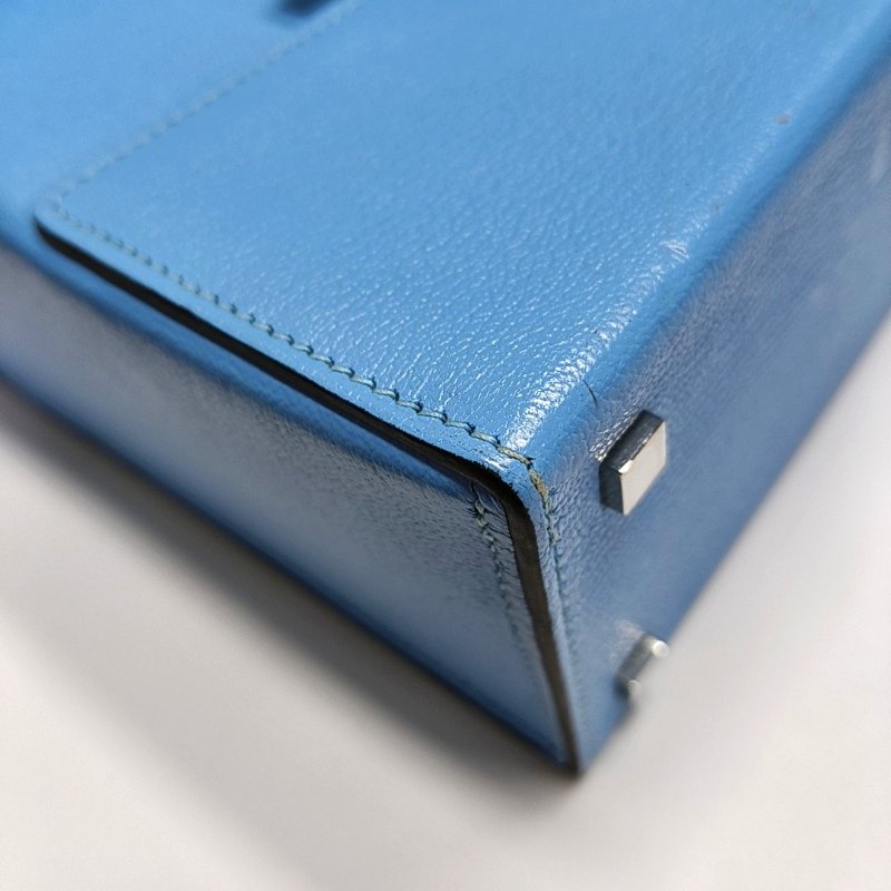 HERMES Cinhetic北方藍Chevre Mysore山羊皮單肩包銀色五金D刻-13