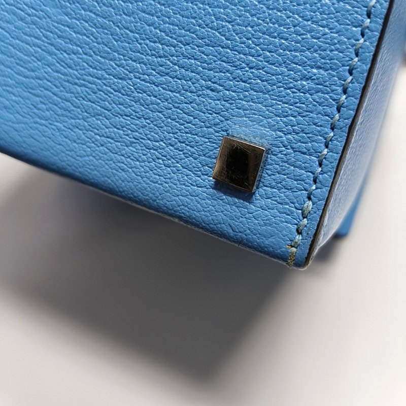 HERMES Cinhetic北方藍Chevre Mysore山羊皮單肩包銀色五金D刻-14