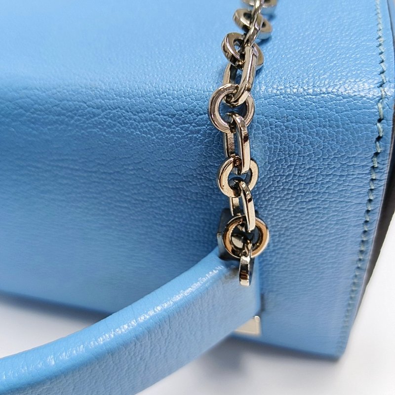 HERMES Cinhetic北方藍Chevre Mysore山羊皮單肩包銀色五金D刻-17