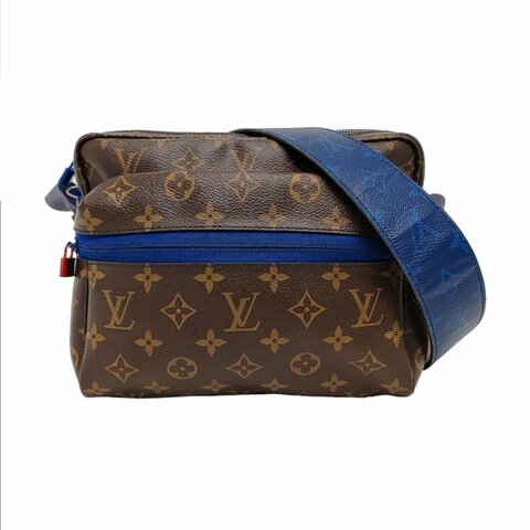 LOUIS VUITTON OUTDOOR棕色塗層帆布老花斜挎包單肩包紅色五金