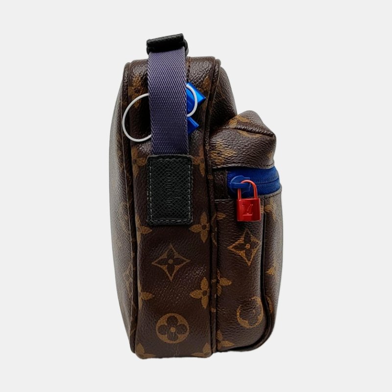 LOUIS VUITTON OUTDOOR棕色塗層帆布老花斜挎包單肩包紅色五金-3