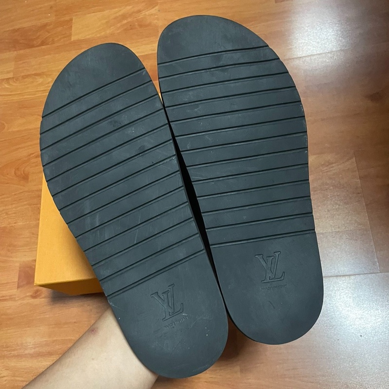 NBA x LV 路易威登聯名款浮雕壓印 休閒涼拖 黑色42碼-5