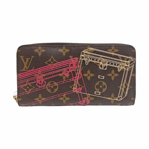 LOUIS VUITTON棕色塗層帆布老花印花錢包金色五金