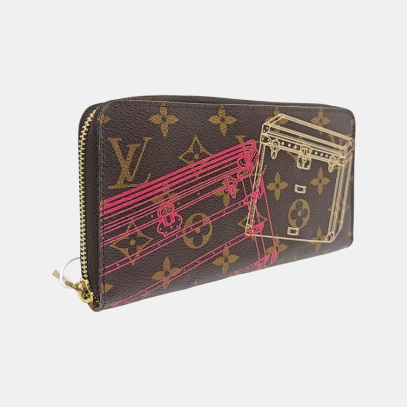 LOUIS VUITTON棕色塗層帆布老花印花錢包金色五金-3