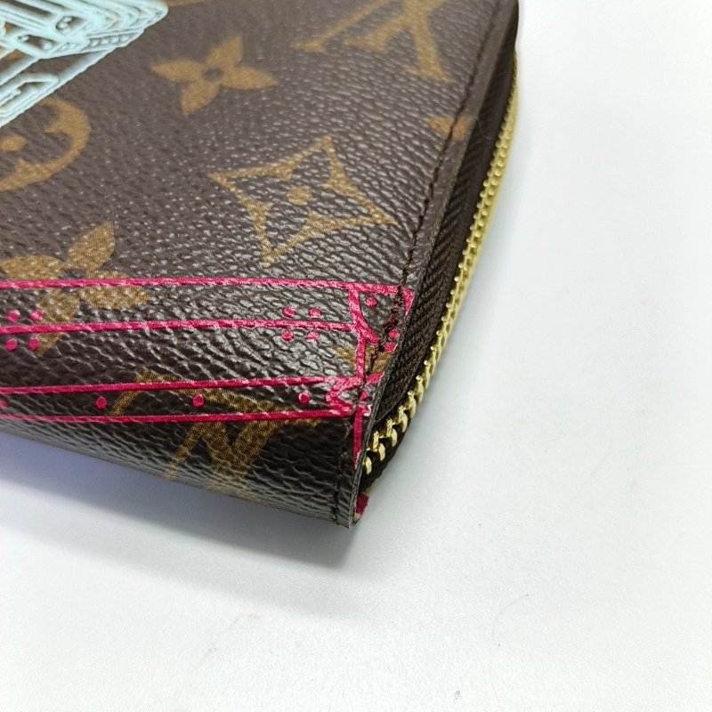 LOUIS VUITTON棕色塗層帆布老花印花錢包金色五金-8