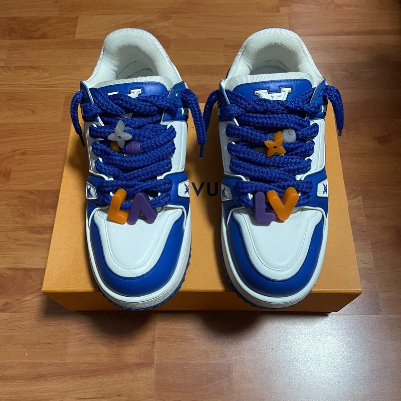 Lv Trainer Maxi小胖丁 路易威登時尚板鞋 男款白藍 42碼-2