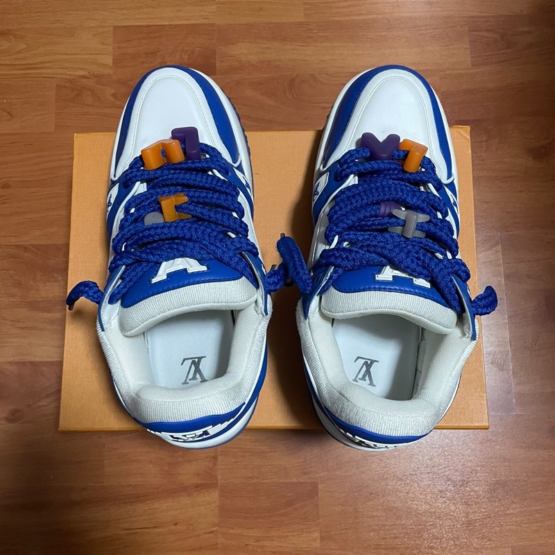 Lv Trainer Maxi小胖丁 路易威登時尚板鞋 男款白藍 42碼-3
