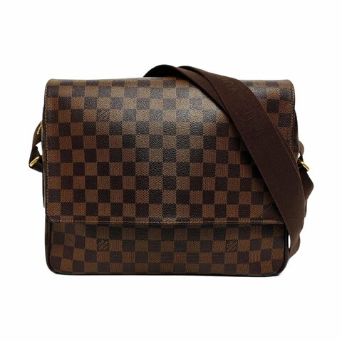 LOUIS VUITTON SHELTON中號棕色塗層帆布棋盤格郵差包單肩包斜挎包金色五金