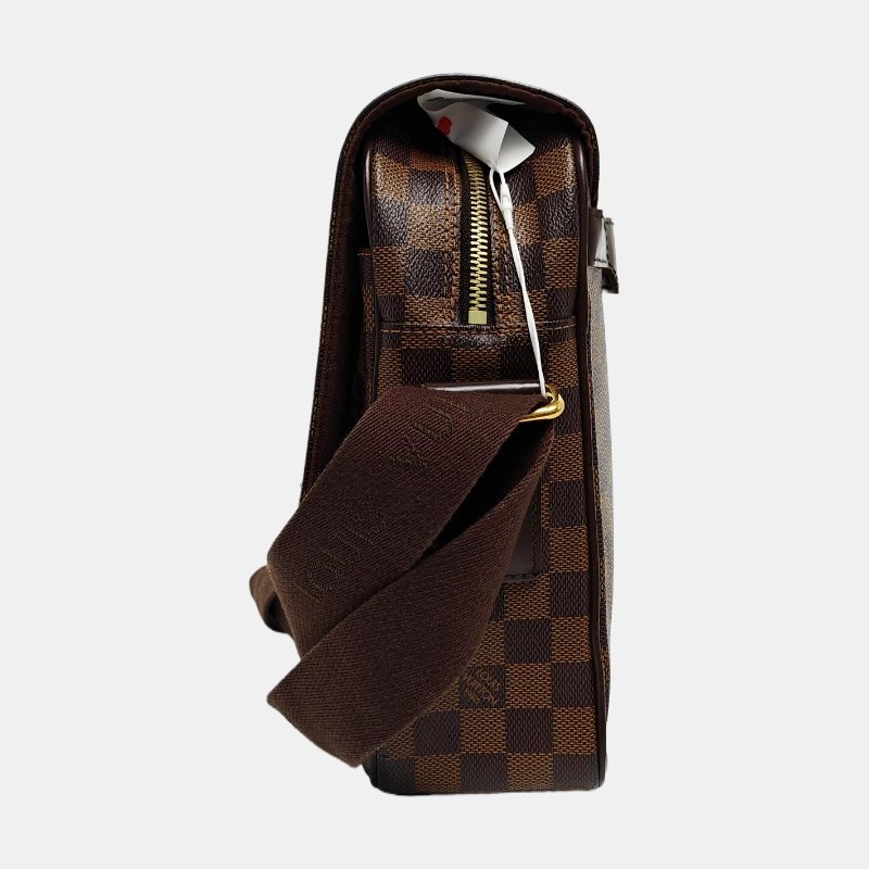LOUIS VUITTON SHELTON中號棕色塗層帆布棋盤格郵差包單肩包斜挎包金色五金-2
