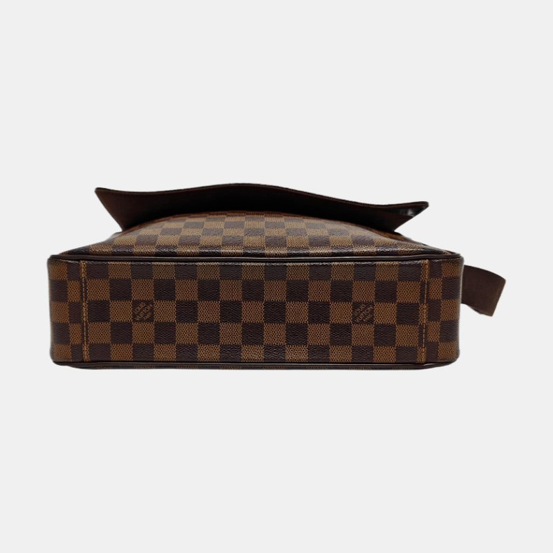 LOUIS VUITTON SHELTON中號棕色塗層帆布棋盤格郵差包單肩包斜挎包金色五金-5