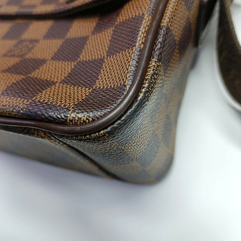 LOUIS VUITTON SHELTON中號棕色塗層帆布棋盤格郵差包單肩包斜挎包金色五金-8