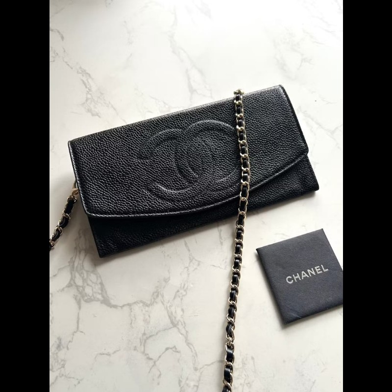 【LA LUNE】中古包 Chanel黑色魚子醬WOC單肩包 側背包 斜背包 長夾 皮革包-1