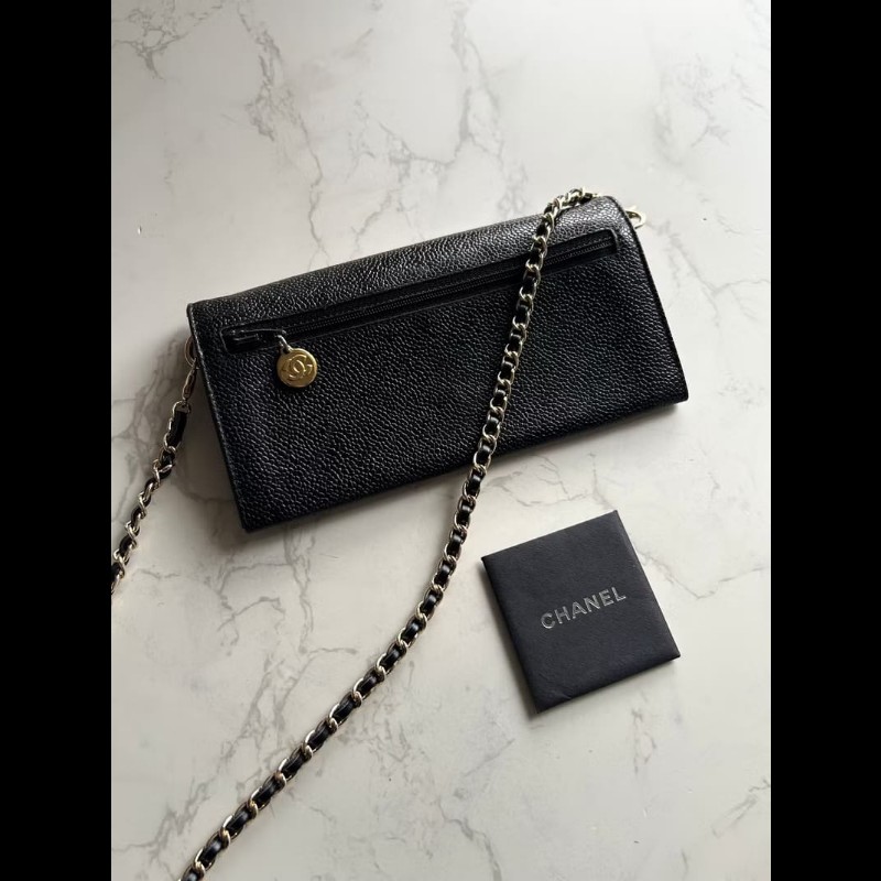 【LA LUNE】中古包 Chanel黑色魚子醬WOC單肩包 側背包 斜背包 長夾 皮革包-3