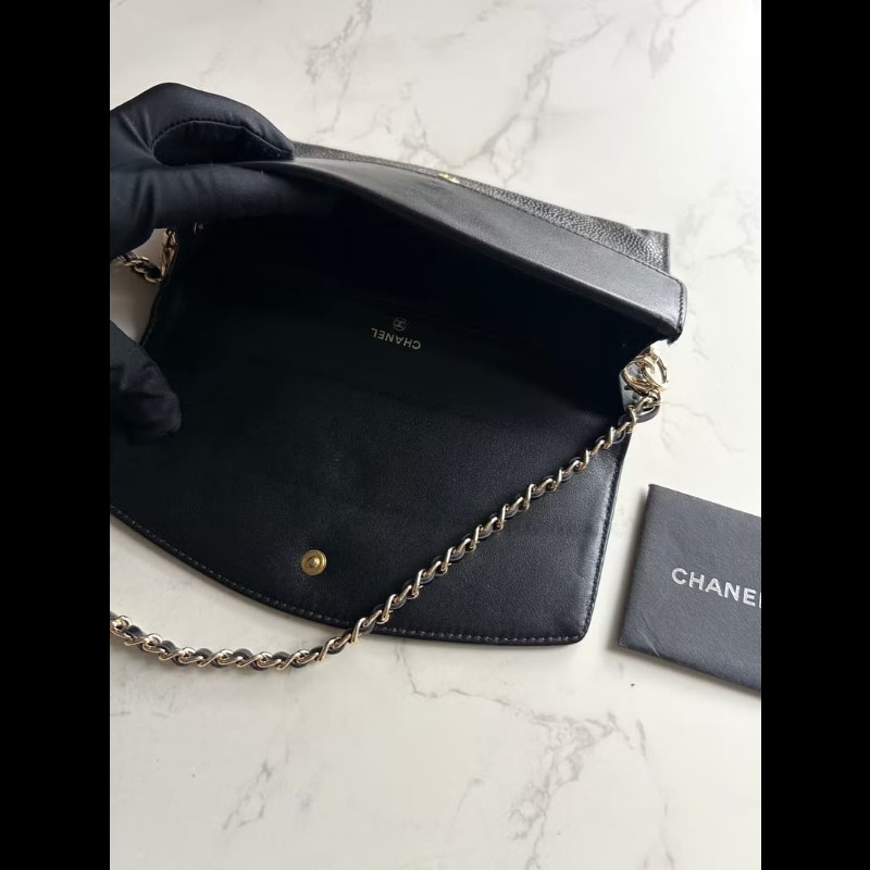 【LA LUNE】中古包 Chanel黑色魚子醬WOC單肩包 側背包 斜背包 長夾 皮革包-4