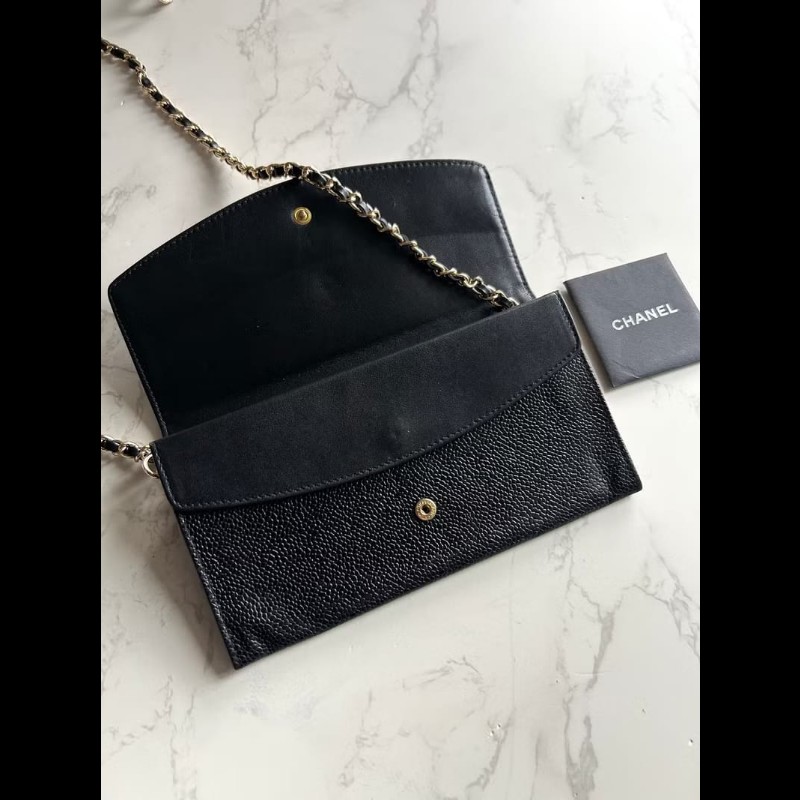 【LA LUNE】中古包 Chanel黑色魚子醬WOC單肩包 側背包 斜背包 長夾 皮革包-5