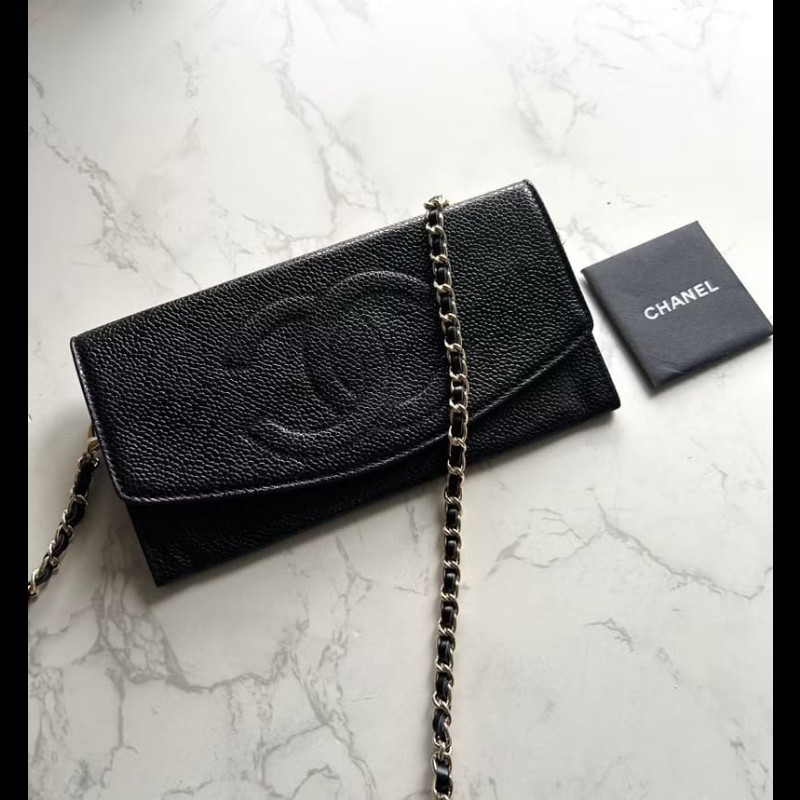 【LA LUNE】中古包 Chanel黑色魚子醬WOC單肩包 側背包 斜背包 長夾 皮革包-6