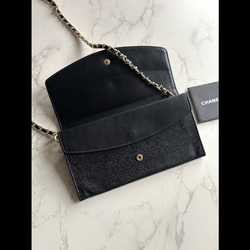 【LA LUNE】中古包 Chanel黑色魚子醬WOC單肩包 側背包 斜背包 長夾 皮革包-7