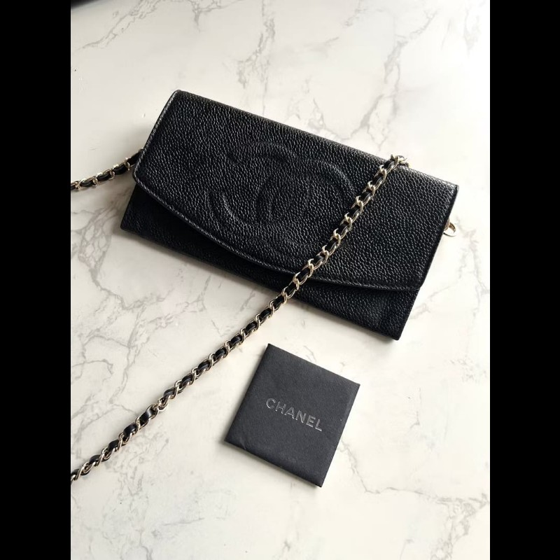 【LA LUNE】中古包 Chanel黑色魚子醬WOC單肩包 側背包 斜背包 長夾 皮革包-8