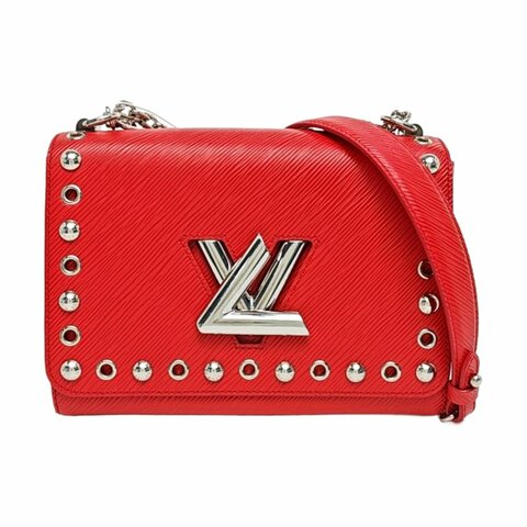 LOUIS VUITTON TWIST中號紅色EPI牛皮水波紋鉚釘單肩包斜挎包銀色五金