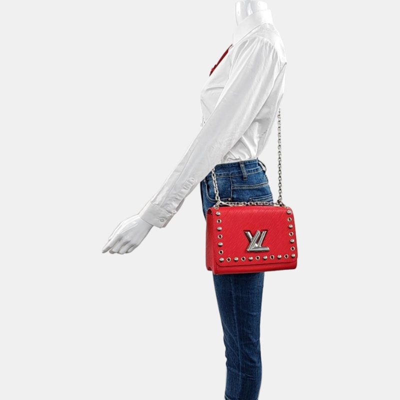 LOUIS VUITTON TWIST中號紅色EPI牛皮水波紋鉚釘單肩包斜挎包銀色五金-1