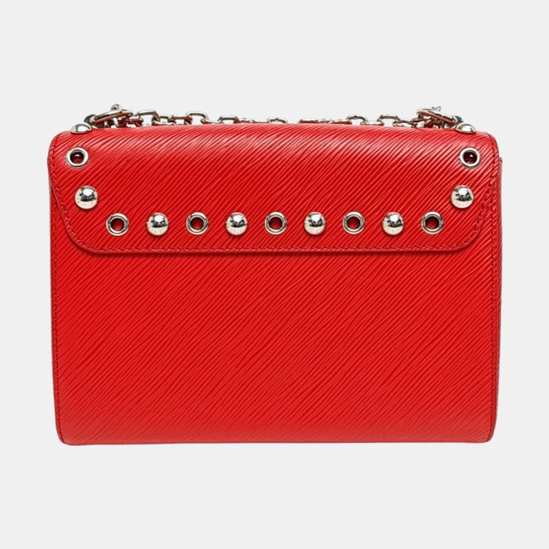LOUIS VUITTON TWIST中號紅色EPI牛皮水波紋鉚釘單肩包斜挎包銀色五金-4