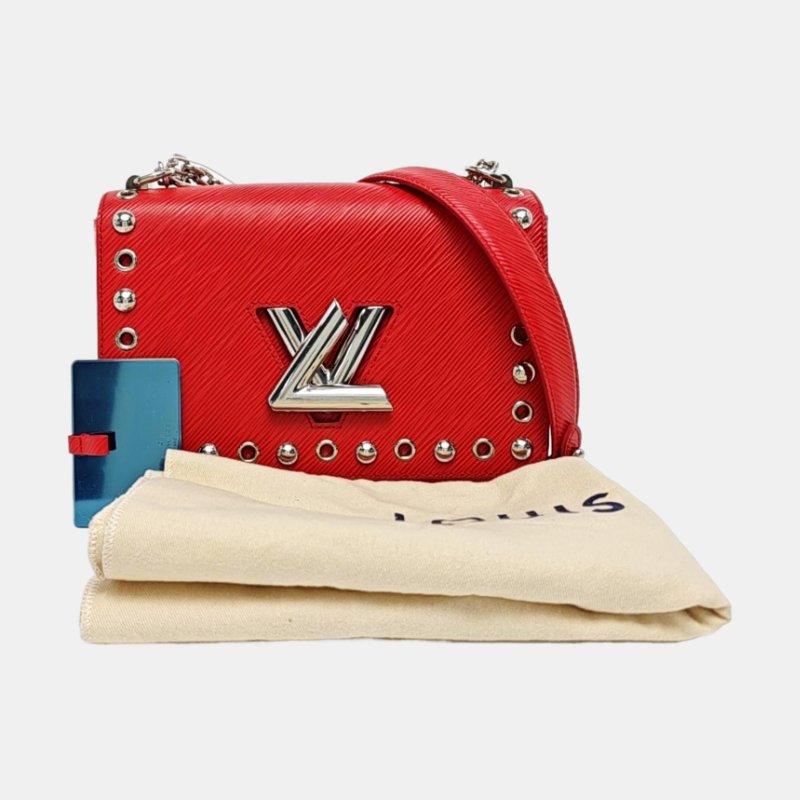 LOUIS VUITTON TWIST中號紅色EPI牛皮水波紋鉚釘單肩包斜挎包銀色五金-7
