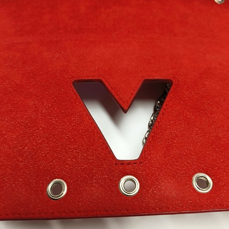 LOUIS VUITTON TWIST中號紅色EPI牛皮水波紋鉚釘單肩包斜挎包銀色五金-9