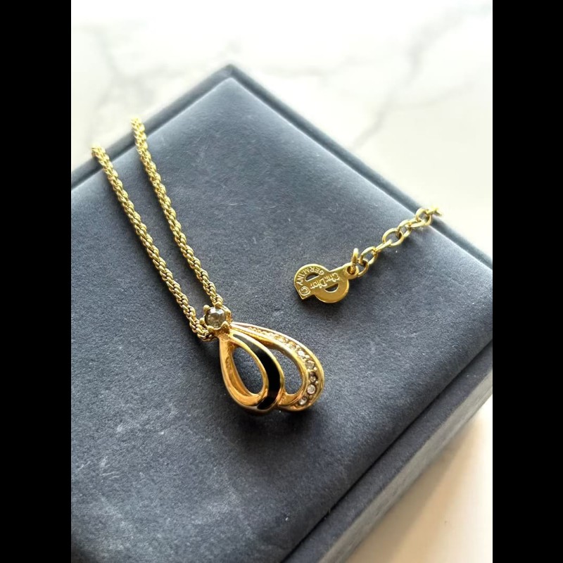 【LA LUNE】中古Dior 金色水鑽拼色復古頸鏈 項鏈 首飾飾品 二手 古董 禮物-0