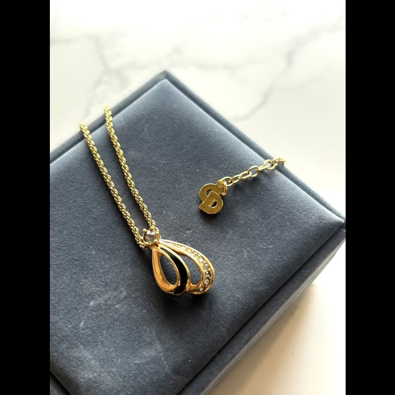 【LA LUNE】中古Dior 金色水鑽拼色復古頸鏈 項鏈 首飾飾品 二手 古董 禮物-3
