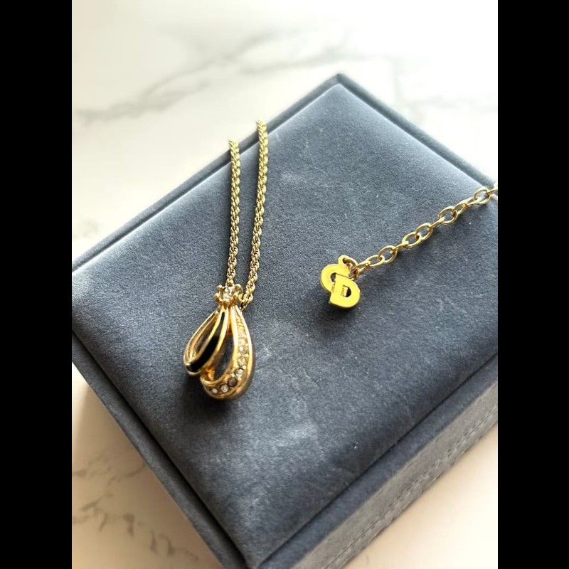 【LA LUNE】中古Dior 金色水鑽拼色復古頸鏈 項鏈 首飾飾品 二手 古董 禮物-4
