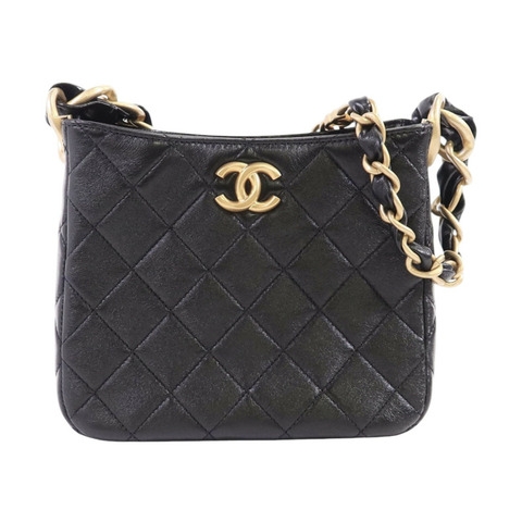 CHANEL 羊皮皮革Hobo Bag金扣鏈帶肩背袋
