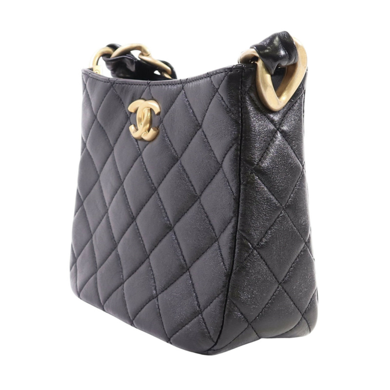 CHANEL 羊皮皮革Hobo Bag金扣鏈帶肩背袋-2