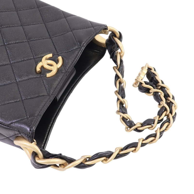 CHANEL 羊皮皮革Hobo Bag金扣鏈帶肩背袋-7