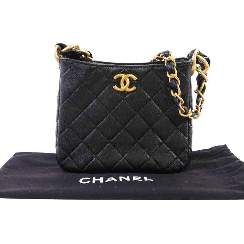 CHANEL 羊皮皮革Hobo Bag金扣鏈帶肩背袋-9