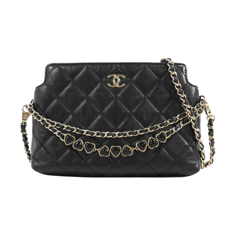 CHANEL 羊皮皮革Chain Shoulder金扣鏈帶肩背袋-0