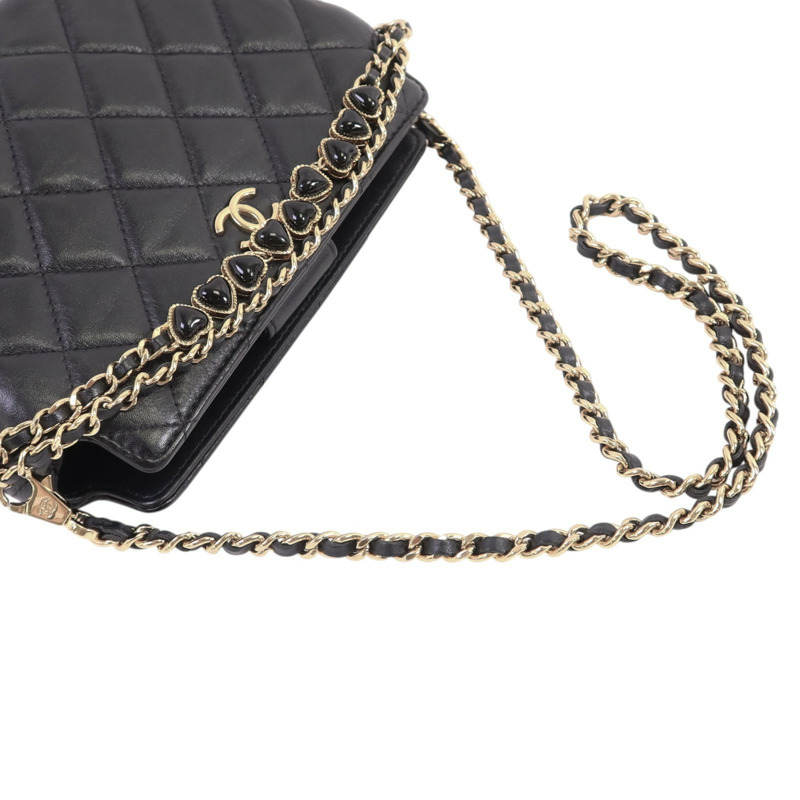 CHANEL 羊皮皮革Chain Shoulder金扣鏈帶肩背袋-7