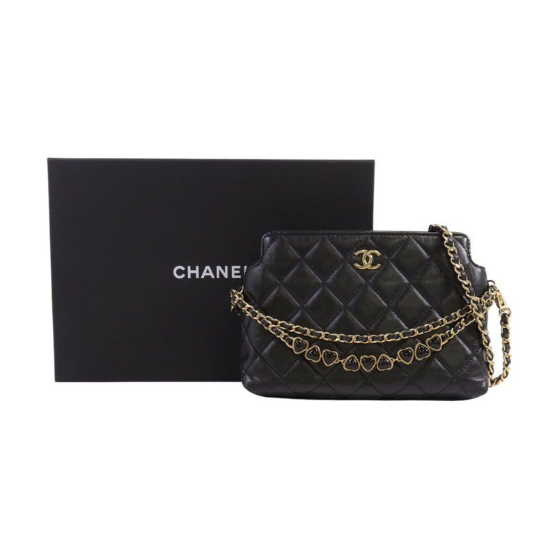 CHANEL 羊皮皮革Chain Shoulder金扣鏈帶肩背袋-8